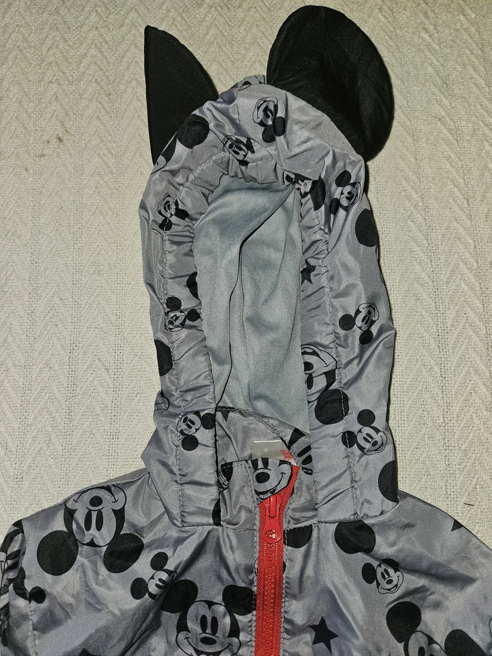 Disney Gray Mickey Mouse Hooded Windbreaker with Red Zipper